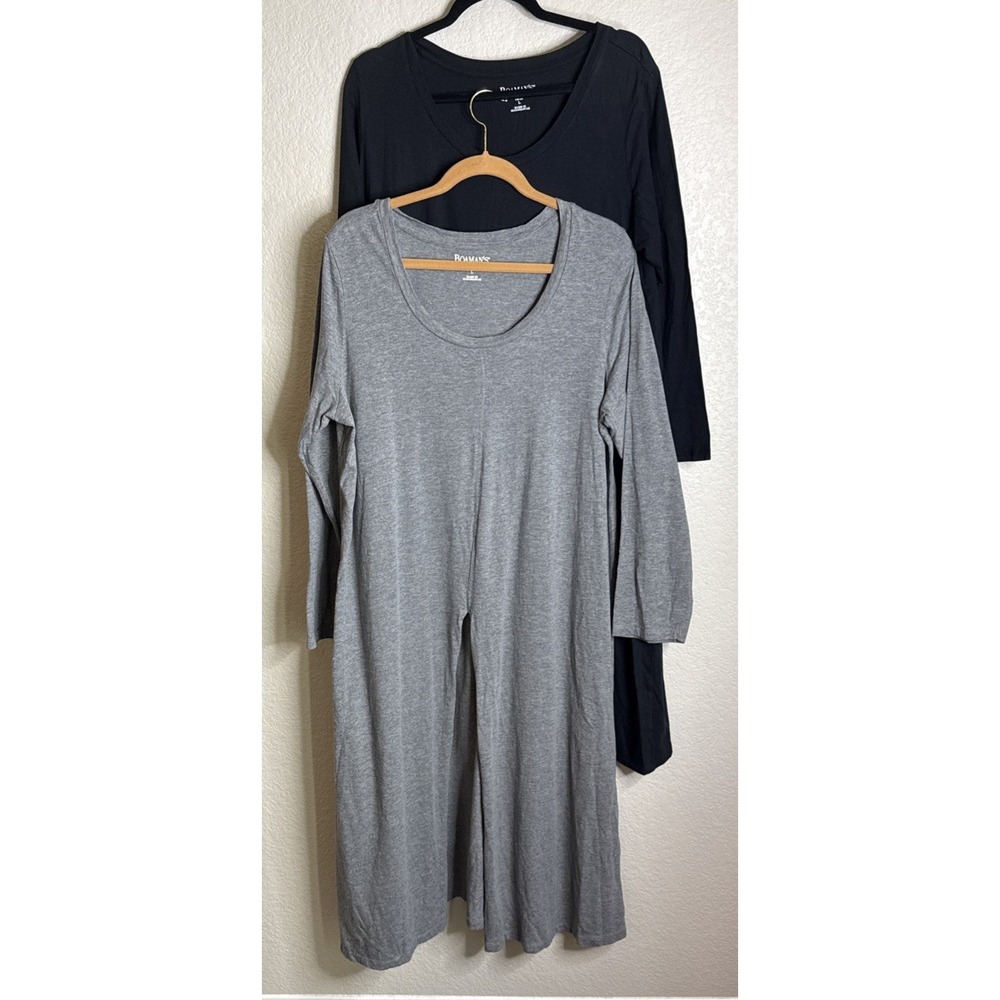 Romans Womens Large 18/20 Black Grey Maxi T Shirt Dress Front Slit Lot Of 2